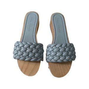 Woven Slide Sandals in Light Blue